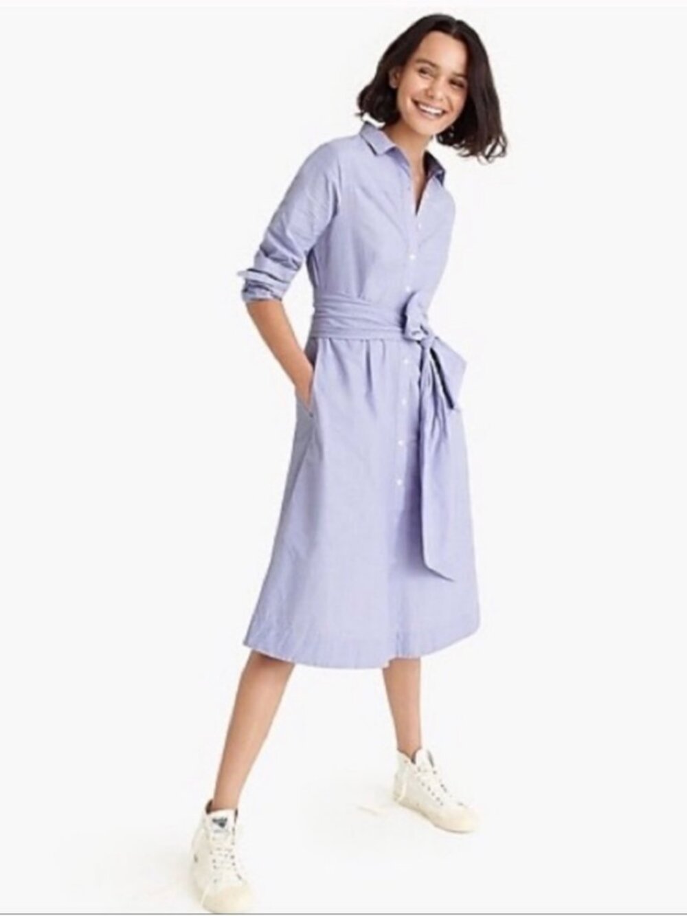 J. Crew NWT 00 Tie Waist Cotton Shirt Dress